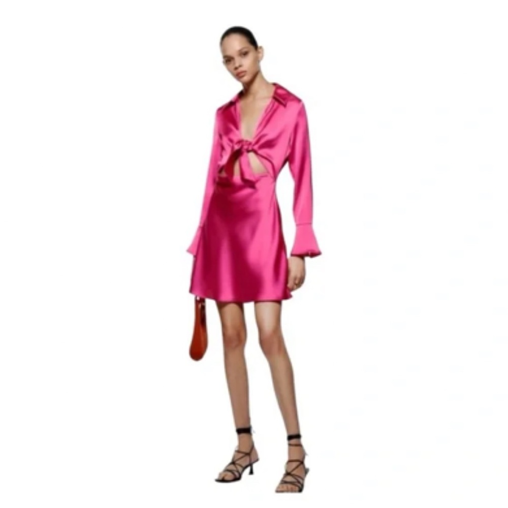 Zara Pink Satin Cutout Dress